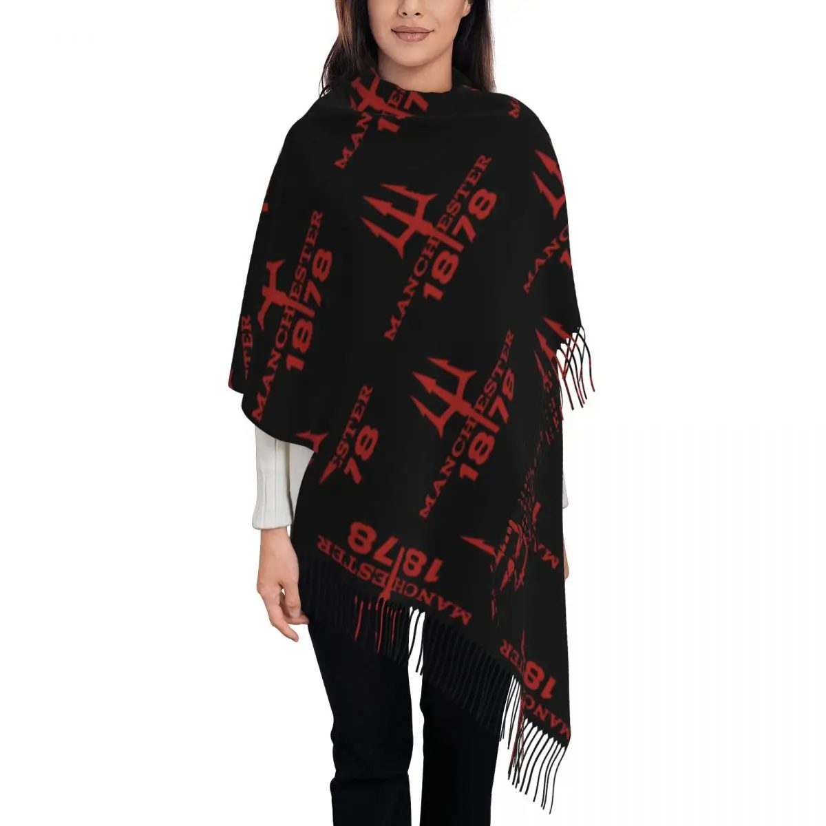 Devils Of Manchester, Manchester Is Red Scarf Tassel Scarves for Women Soft Warm Shawls and Wraps Large Fall Winter Shawl Wrap