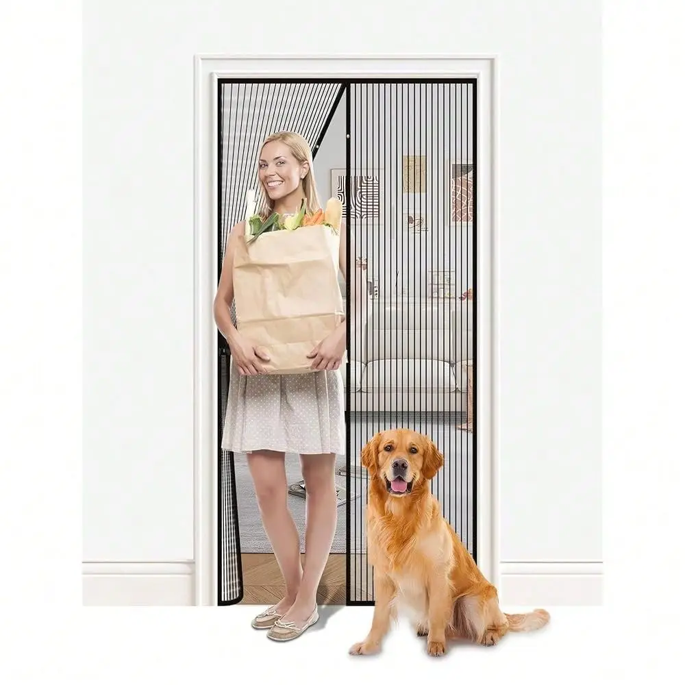 Door Mesh With Full Strip Magnets, Screen Size 36 X 81 Inch, Fit Door Size 34 X 80 Inch Full Frame Seal Fiberglass Bug Net For