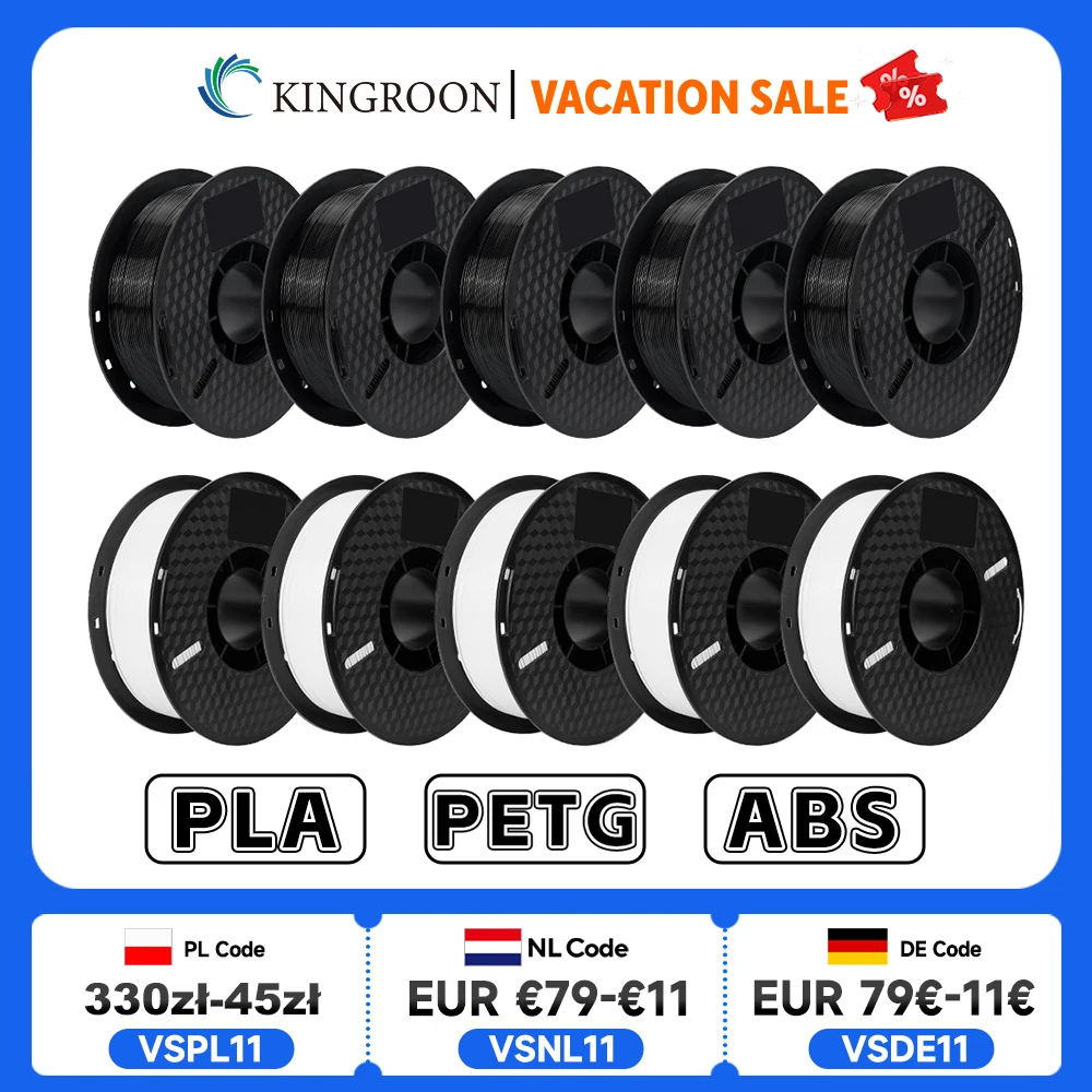 KINGROON 10KG PLA/ ABS/ PETG Filament 1.75mm Black White Gray , Wholesale 10 Rolls PLA ABS PETG Plastic For 3D Printer