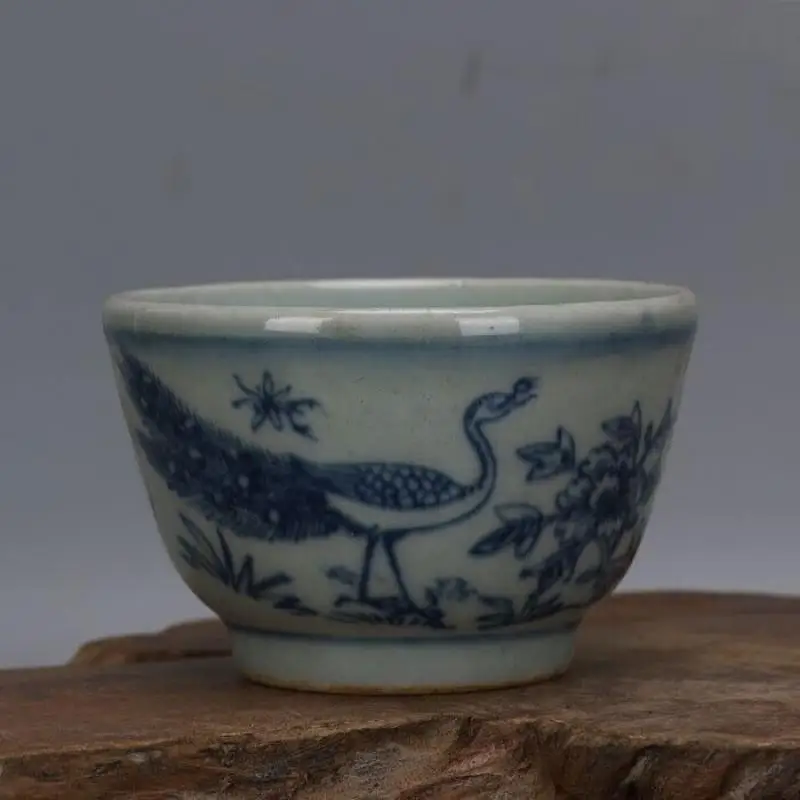 Creative Chinese Porcelain Qing Dynasty Blue And White Flowers And Birds Tea Cups