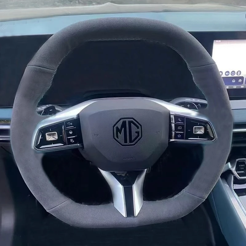 

Сшитый вручную нескользящий чехол на руль из натуральной кожи и замши для MG 7 2023-2025, автозапчасти