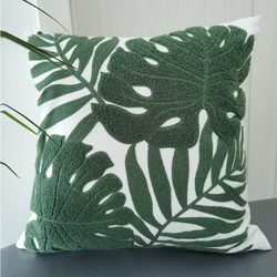 Tropical Leaf Cushion Cove 45x45cm Pink Green Wine Red Grey Cotton Embroidery Pillow Case with For Sofa Bed Home Decorative Soft
