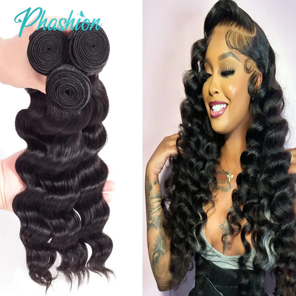 Phashion Loose Deep Human Hair Bundles 1/3 Pcs/Lot 30 32 Inch 100% Remy Hair Extensions For Black Women Brazilian Weave On Sale