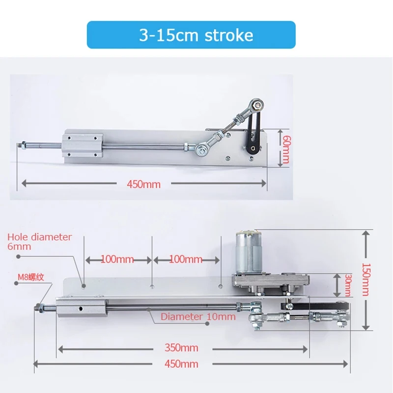 Mini Telescopic Linear Actuator 3-15CM Adjustable Telescopic Rocker Actuator 24V DC Reduction Gear Motor Speed Regulating Adapte