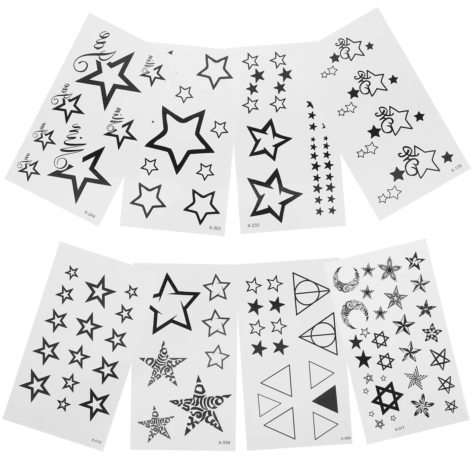 

8 Sheets Temporary Tattoo Sticker Set Black White Stars Geometric Pattern Body Tattoos Supplies Realistic Fake Tattoos Women