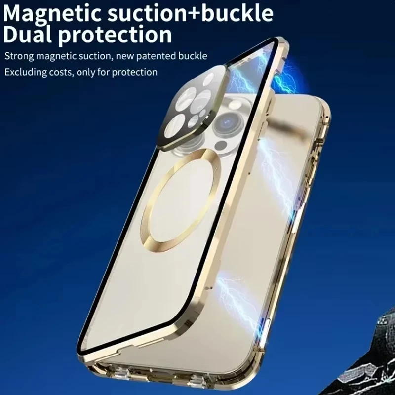 Casing logam magnetik Anti Pengintip, sarung HP Privasi Anti tergelincir UNTUK iPhone 16 15 14 13 12 11 Pro Max Magsafe 360 perlindungan tahan guncangan