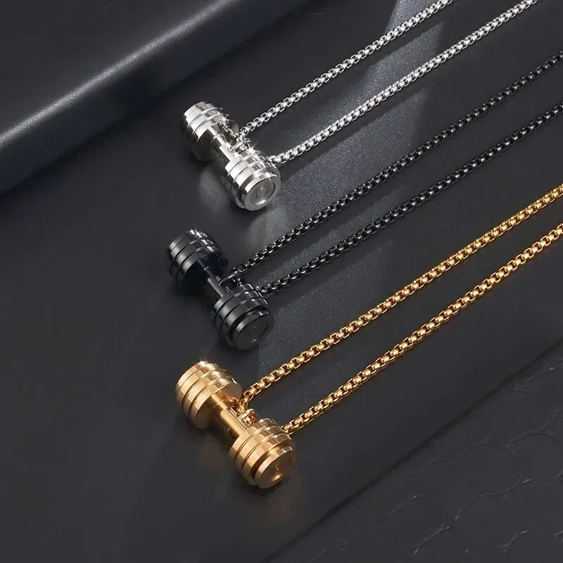 Stainless Steel Barbell Dumbbell Pendant Men\\\\\'s Fitness Bodybuilding Necklace Women\\\\\'s Gym Casual Sports Jewelry