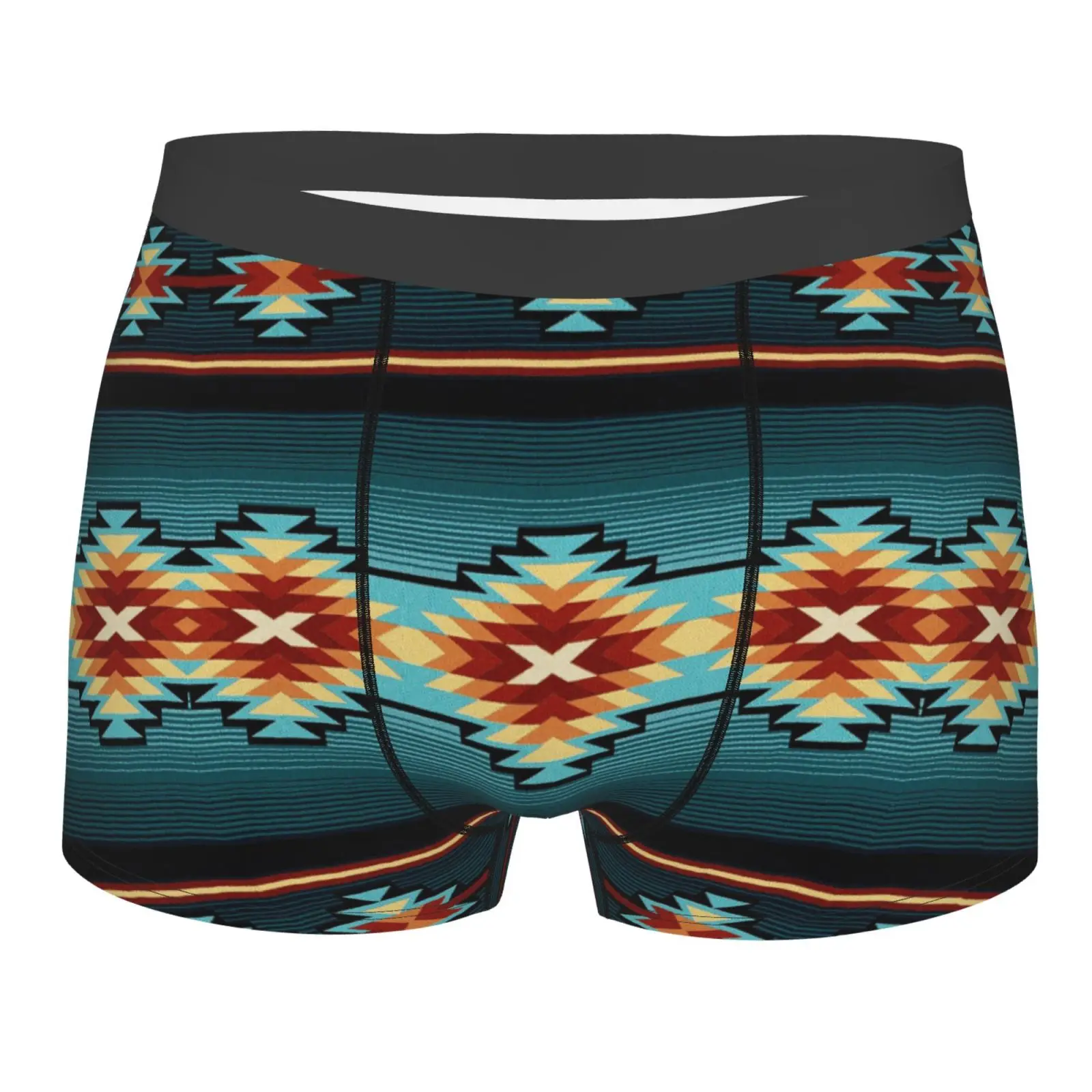 Tribal Geometría Azteca Print Calzoncillos tipo bóxer transpirables para hombre, ropa interior elástica suave y cómoda con bolsa para bulto para hombres y niños