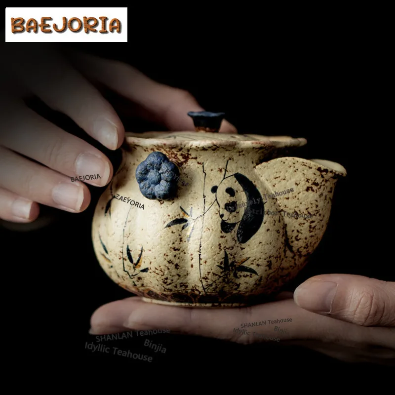 BAEJORIA 170ML Blue And White Firestone Red Panda Bamboo Teapot Elegant Tea Infuser Pot Tea Soaking Kettle With Filter Gifts