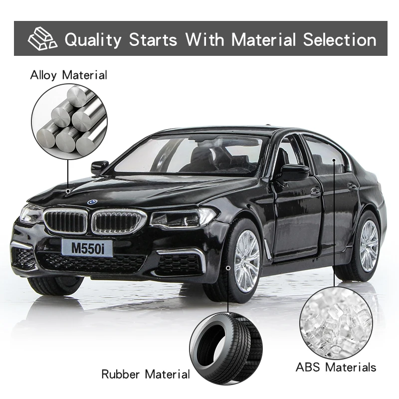 BMW M550i xDrive Luxury Car Simulation Diecast & Toy Vehicles Pull Back & Doors Open RMZ city 1:36 Alloy Model Gift For Children