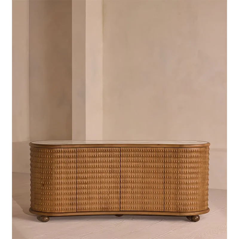 High quality solid wood oak furniture dining room marble top sideboard