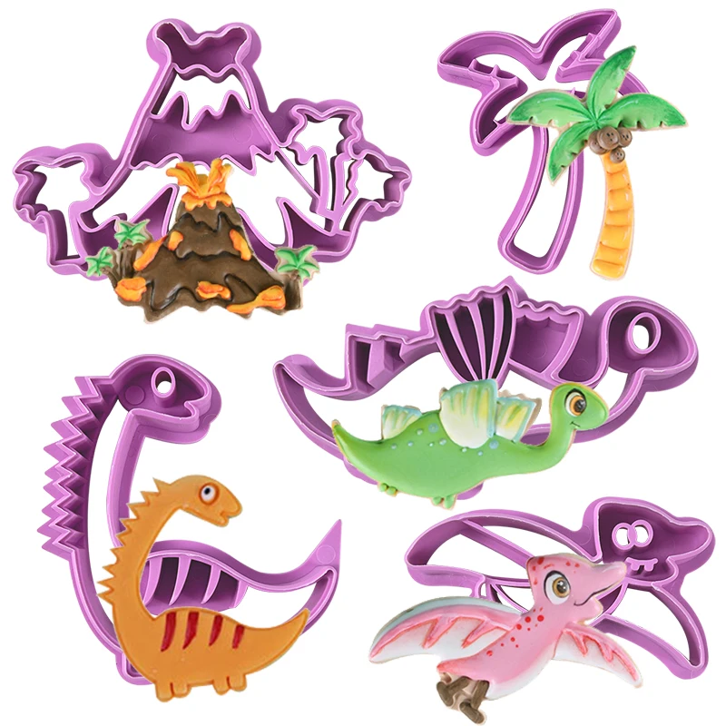 1set Dinosaur Cookie Cutter Mould Volcano Dino Animal Biscuit Fondant Mold For Kids Jungle Birthday Party Baking Cake Decor Tool