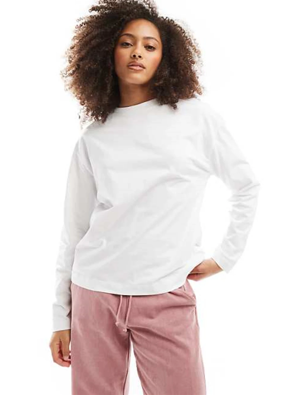 

Long Sleeve Oversized T-Shirt in White Autumn Simple Fashion Women's Summer Boutique Cotton Tee Drop Sleeve Shirt