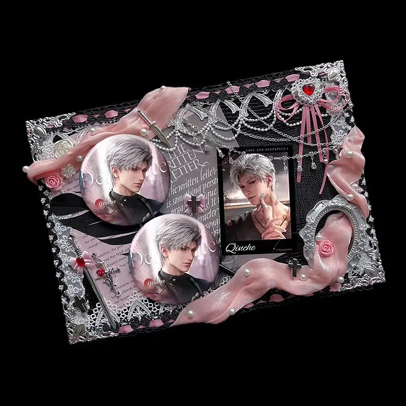 【Time Train】Black Feathers Pink Ribbon Badge Bag Lolita Style Ita Bag Insert Board Insert Board Lace Backplate