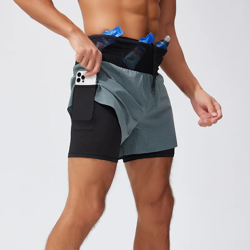 Shorts Masculinos de Verão para Corrida, Dupla Camada, Efeito Duas Peças, para Maratona, Fitness, Basquete, Caminhada, Secagem Rápida, Respirável, Esportes ao Ar Livre