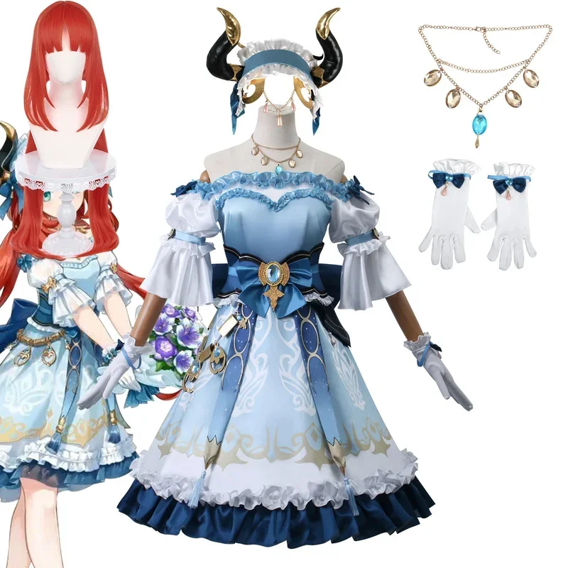 Nicou new cosplay costume Genshin impact costume cosplay Lolita girls daily wear blue dress maid Carnival party suit