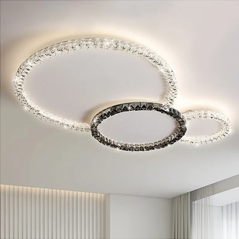 Modern New Luxury Crystal Shade Circle Chandelier Lustre Ceiling Light Indoor Lighting Decor For Living Room Bedroom Master Lamp