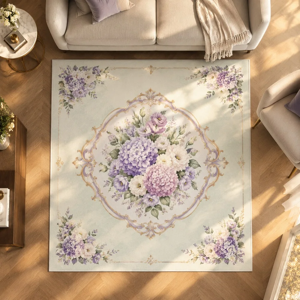 VIKAMA Area Rug Mint White Hydrangea Lisianthus Cluster Non Slip Balcony Front Door Window Seat Coffee Table Room Decor