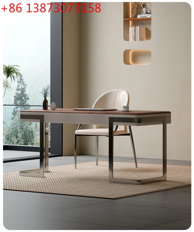 

Письменный стол из массива дерева в ретро-стиле, итальянский минималистичный письменный стол премиум-класса, компьютерный стол и стулья из кожи с эффектом состаривания.