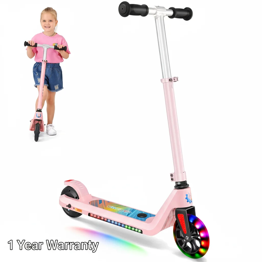 سكوتر كهربائي ماكس 6 ميلا في الساعة قوة 120 وات محرك خلفي للأطفال من سن 6 إلى 12 سنة سكوتر إلكتروني للتنقل مع ارتفاع قابل للتعديل وإضاءة سطح السفينة #1