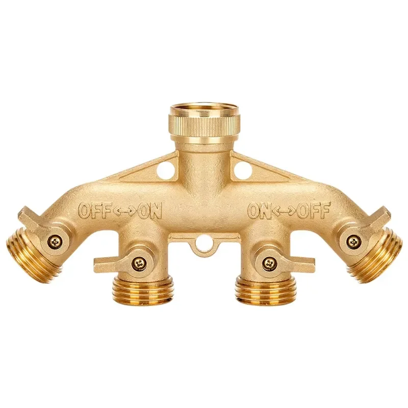High Efficiency Garden 4 Way Brass 3/4 8mm Hose 4 Valves Connector Water Splitter