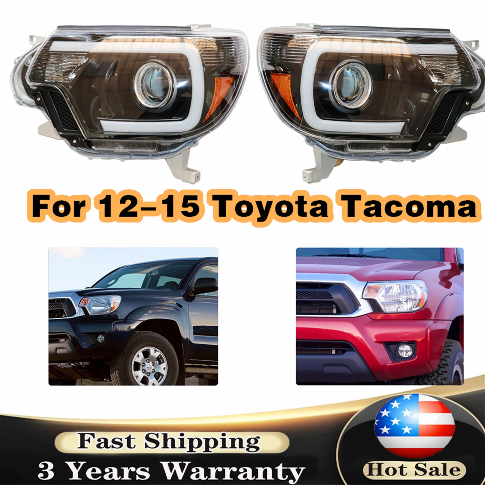 

Left or Right Side For 2012-2015 Toyota Tacoma LED DRL Bar Projector Headlights Headlamp 12V 55W Car Assembly