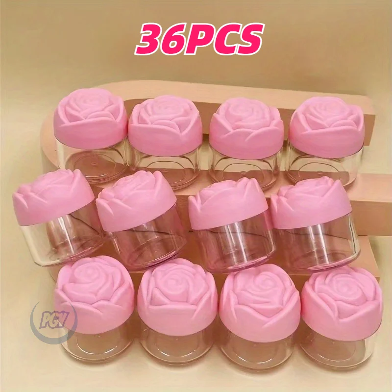 

Набор из 36 элегантных баночек для косметики с розовым цветочным дизайном, прозрачными крышками, многоразовые, для образцов косметики, незаменимые в путешествиях