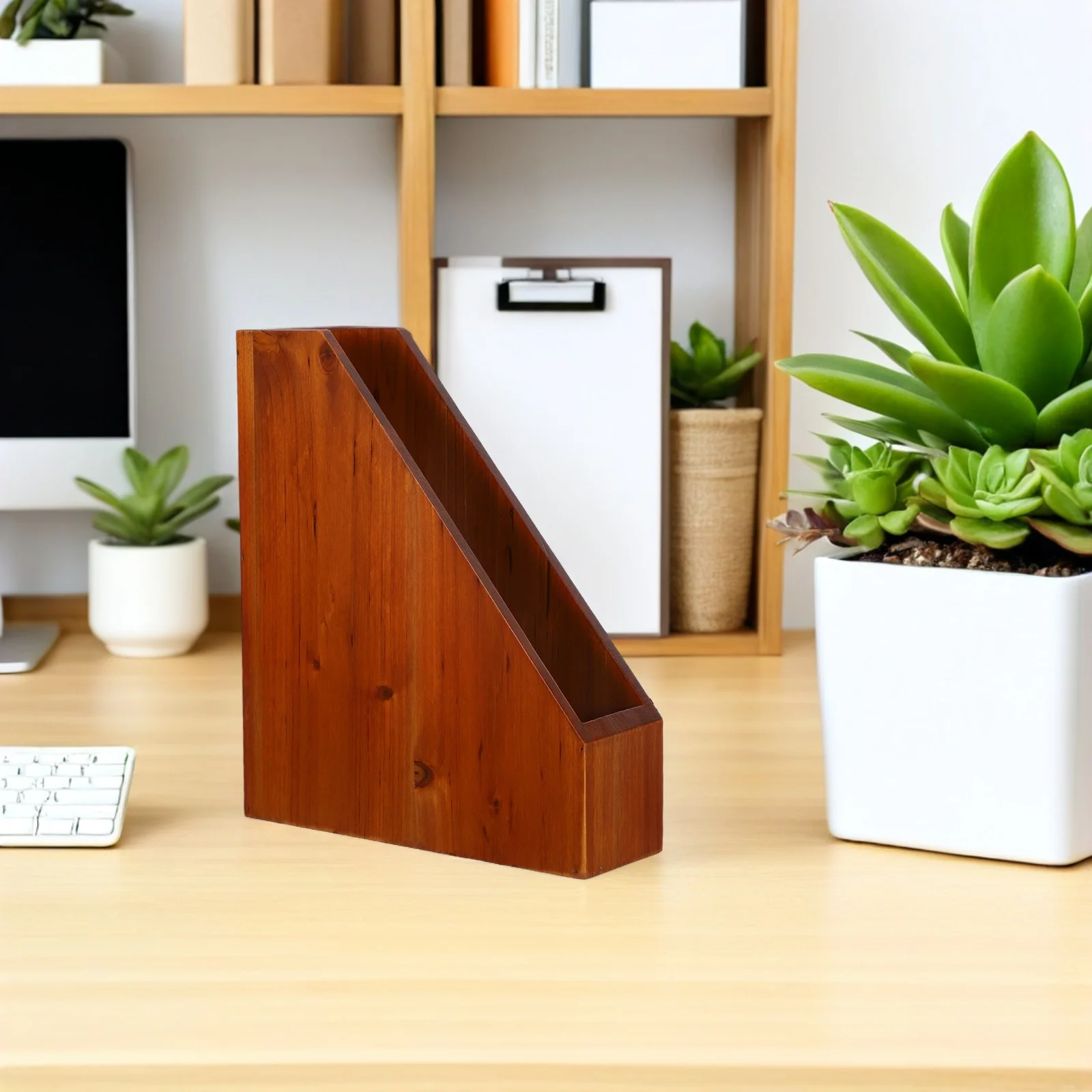 

Vintage Wooden Desktop Shelf Organizer Brown Magazine File Holder Book Storage Rack Document Organizer for Office Desk