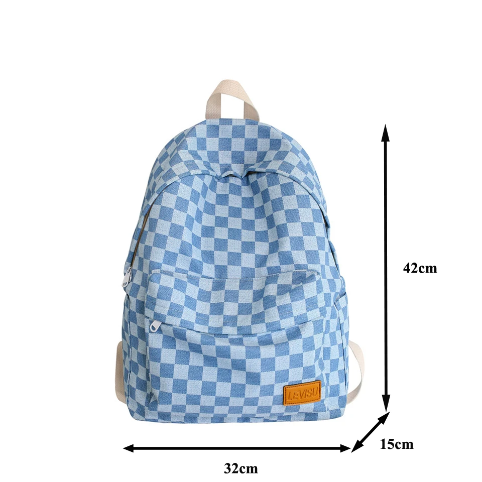 2021 Unisex Jean Plaid Laptop Backpack Travel Denim Daily Backpack Korean Fashion Schoolbags High Capacity Casual Shoulders Bag