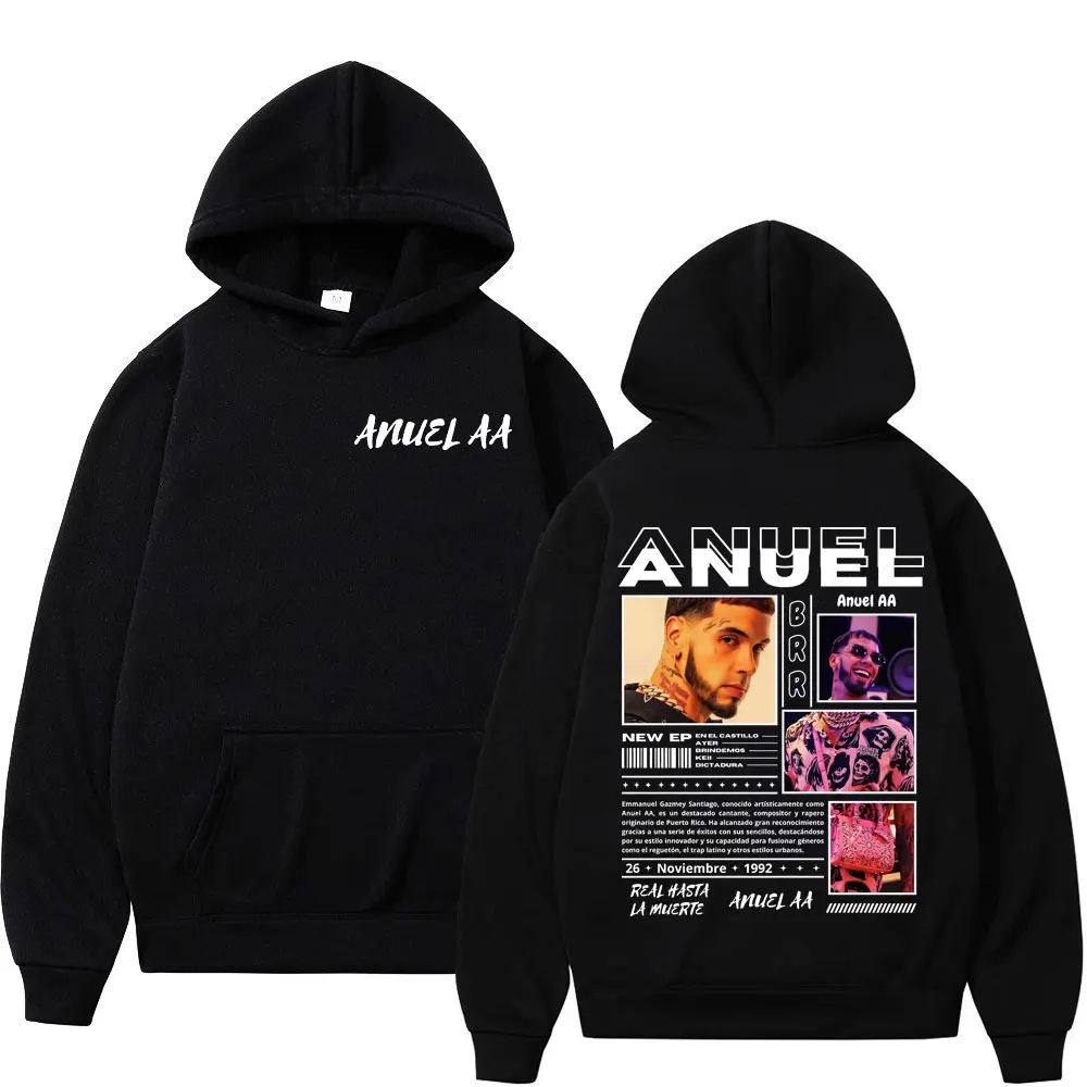 Rapper Anuel AA Album Cover Print Hoodie Men's Women Hip Hop Vintage Oversized Pullovers Fashion Casual Long Sleeve Sweatshirts