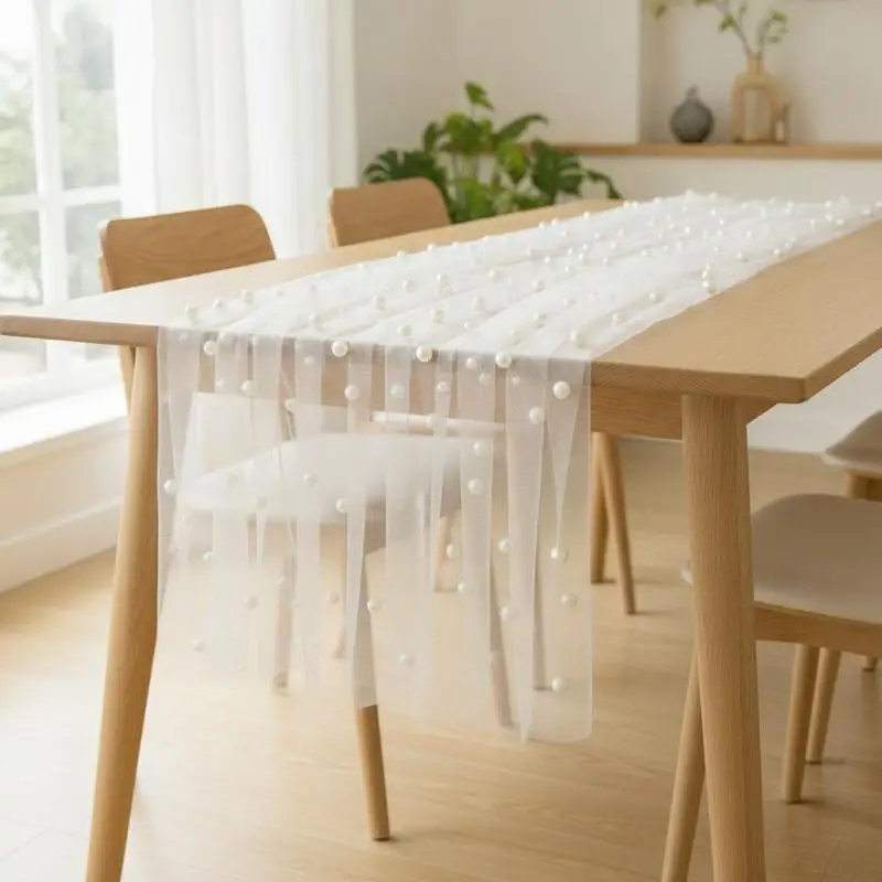 Durable Six-Color Pearl Table Runner Easy Care Washable for Wedding Reception Holiday Party Christmas Table Decoration