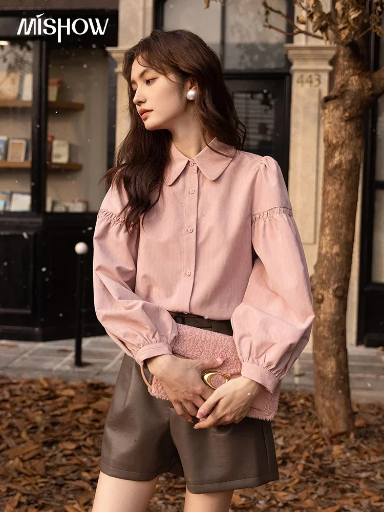 MISHOW Woman Lantern Long Sleeve Blouses Fashion Autumn Winter Button Up Shirts Korean Loose Tops Clothes Women MXB43C0586