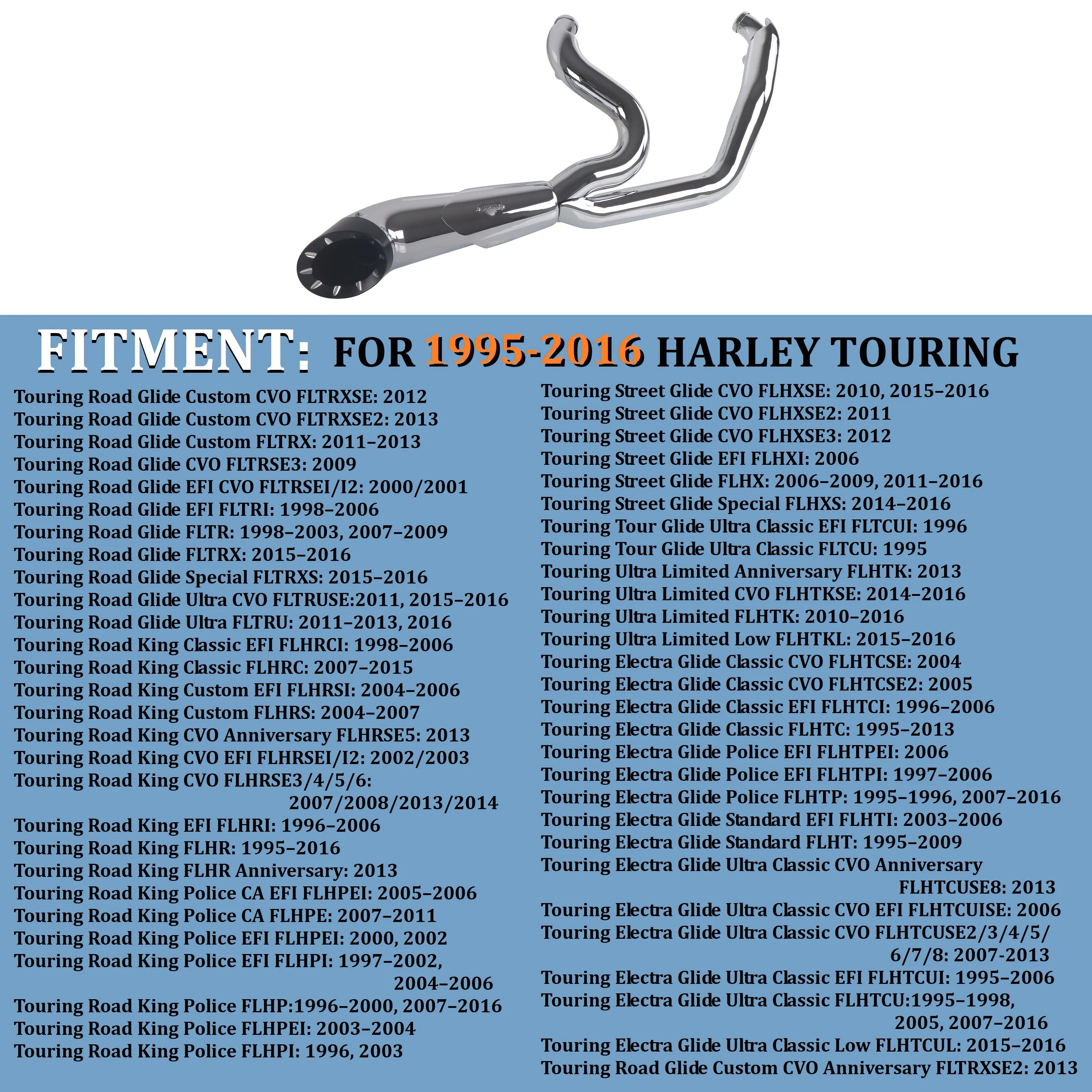 2-into-1 Exhaust Pipes for Harley Davidson 1995-2016 Full Exhaust System Upgrading,Fit for Street Glide, Road Glide Pipes etc.