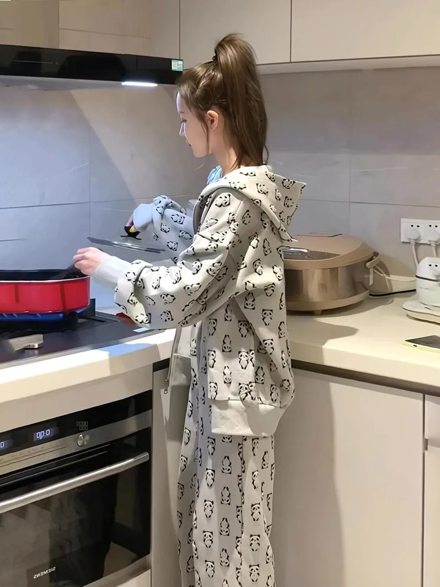 플러스 사이즈 여성 패션 후드 세트 봄 캐주얼 루즈핏 와이드 레그 팬츠 하이웨이스트 긴팔 편안하고 통기성 좋은 의류