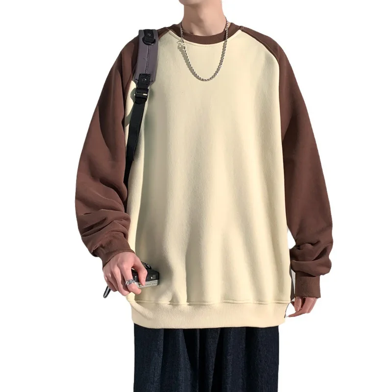 O Neck Sweatshirts Men's Loose Top Contrast Color T-shirt Without Pockets Hoodless Sweatshirts Mans Long Sleeved Pullover