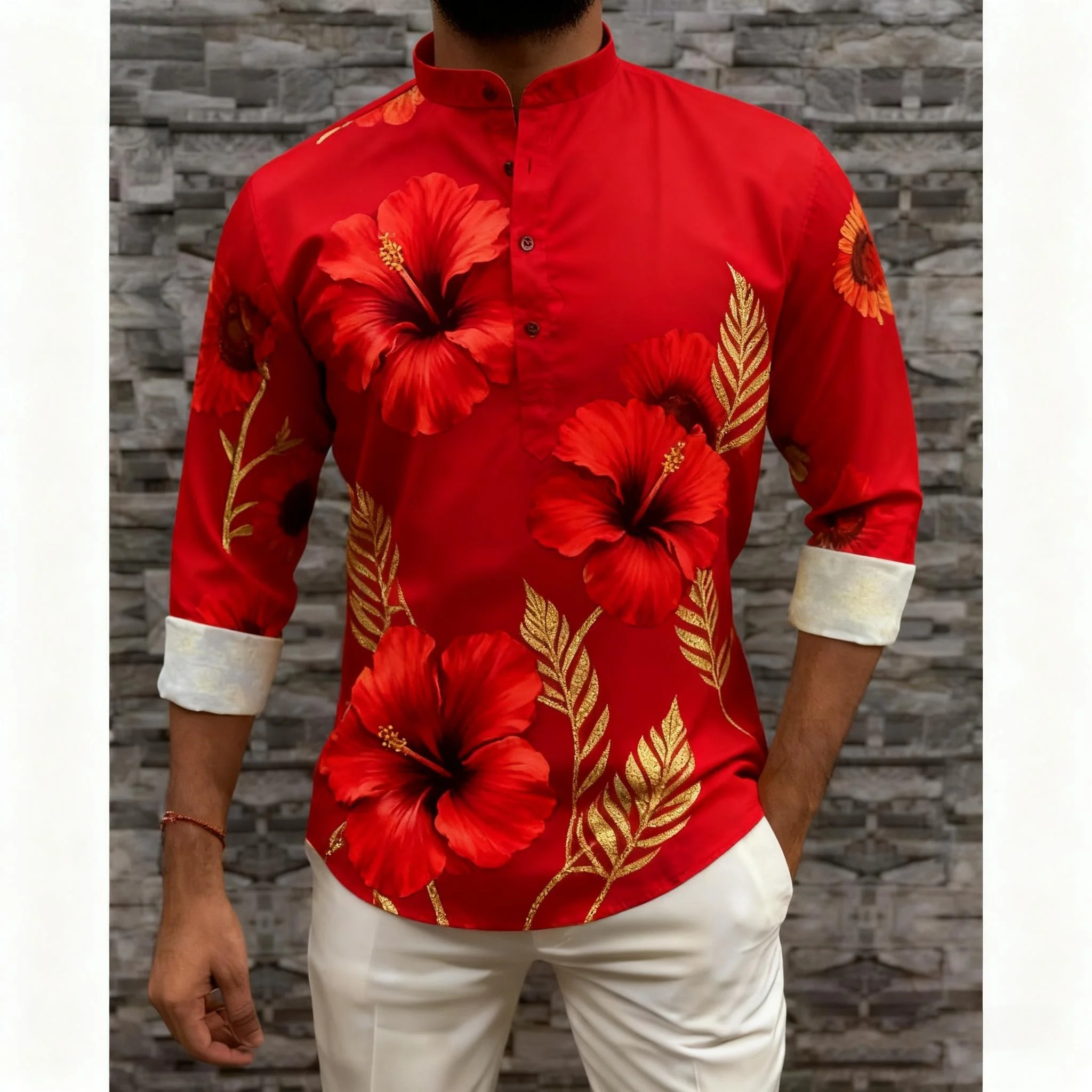 2026 رداء رجالي مسلم بأكمام طويلة قميص نمط عرقي الوقوف طوق النمط الوطني العربي الإسلام Ropa Musulmana Hombre