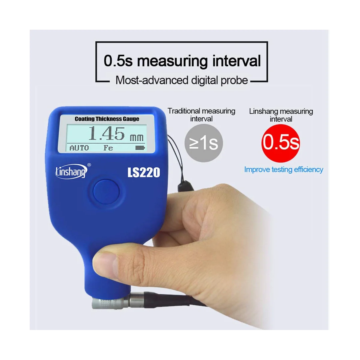 Linshang LS220 Coating Thickness Gauge Car Paint Meter LCD Screen for 2000Um Ferrous Non-Ferrous for Car Dry Film