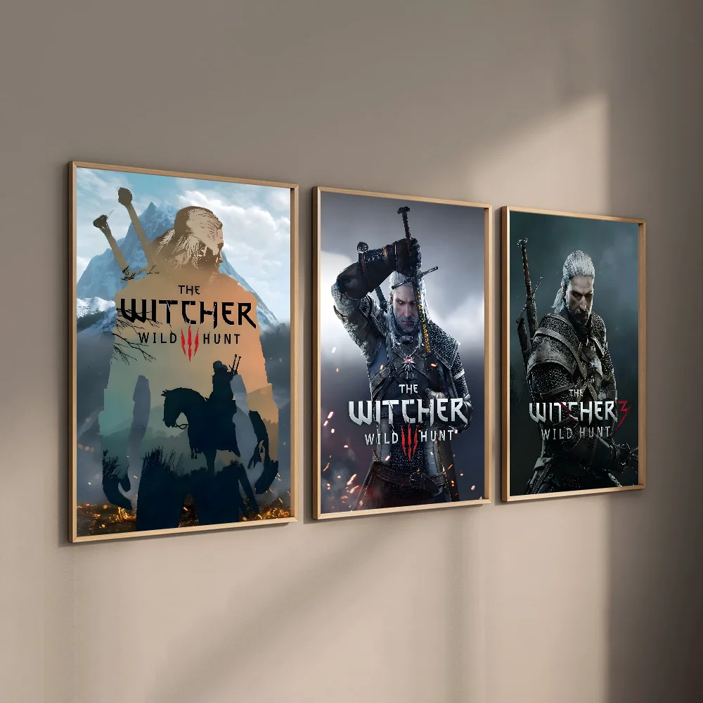 The W-Witcher 3 Wild Hunt Game Poster HD art sticky wall waterproof home living room bar decoration