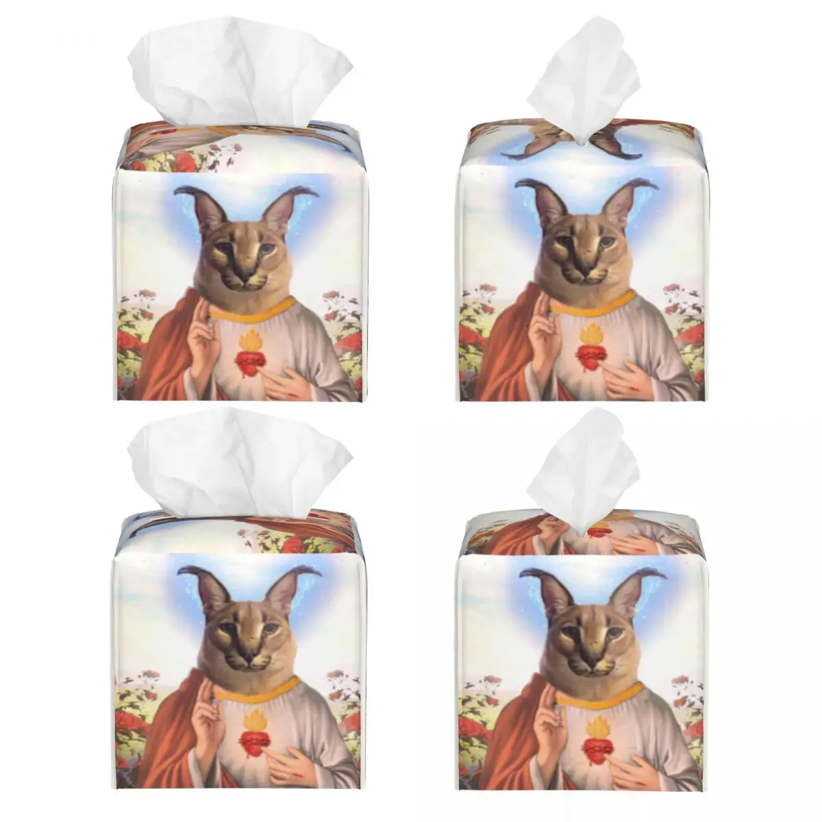 Custom The Holy Floppa Facial Tissue Box Cover Square Funny Caracal Cat PU Leather Tissue Box Holder for Car Home