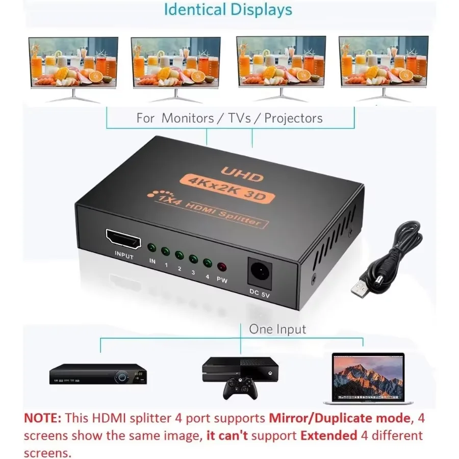 1 in 4 out HDMI-compatible Splitter UHD 4K X 2K 3D HDTV Splitter 1X4 Video Splitter HD Cable Adapter For HDTV DVD PS3/4 Xbox