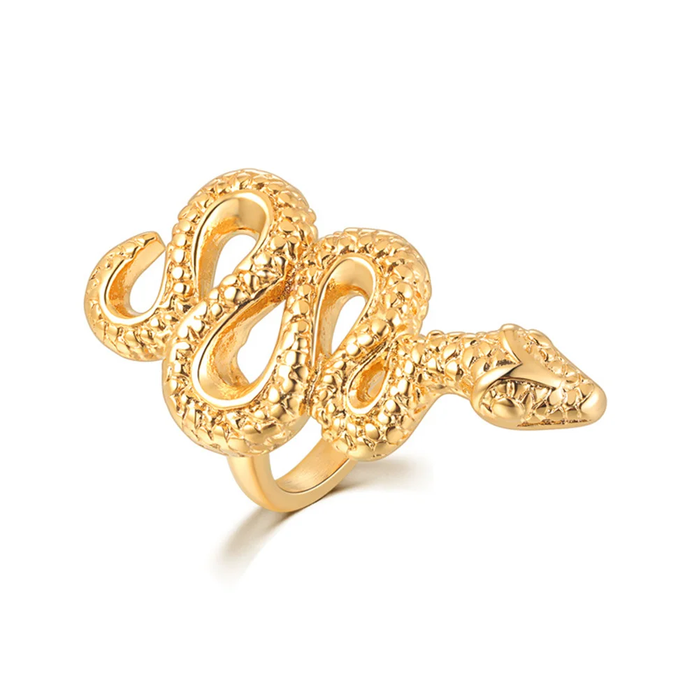 

Punk Fashion Snake Shape Exaggerated Rings Female Gold Color Stainless Steel Cocktail Big Rings for Women Party Jewelry Gift