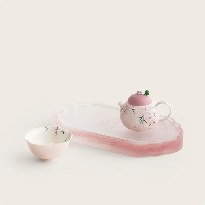 Glazed Ceramic Tea Tray Small Dry Brewing Table with Water Storage for Kung Fu Tea Set Accessories Portable Pot Holder Home