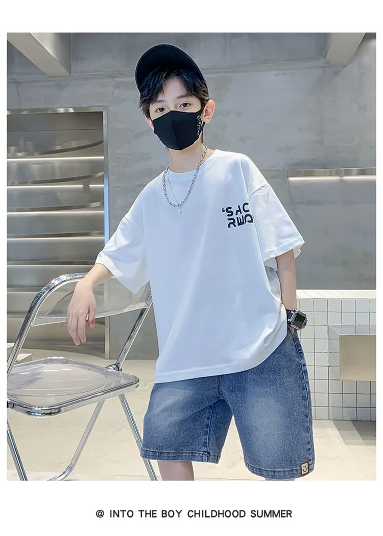2026 Neues Sommer-Kinder-Baumwoll-T-Shirt für Jungen, Bestseller Kurzarm-T-Shirt, Tops im schlichten Stil, Teenager-Kinder-Mode, bedrucktes T-Shirt – Detail 3