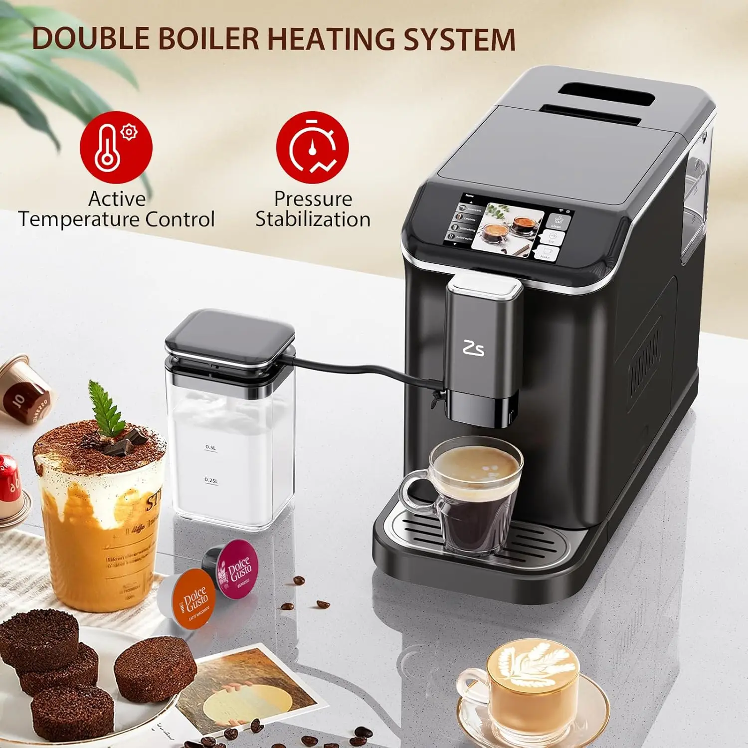 Super Automatic Espresso Machine, Barista Espresso Maker with Automatic Milk Frother and Container for Latte, Cappuccino