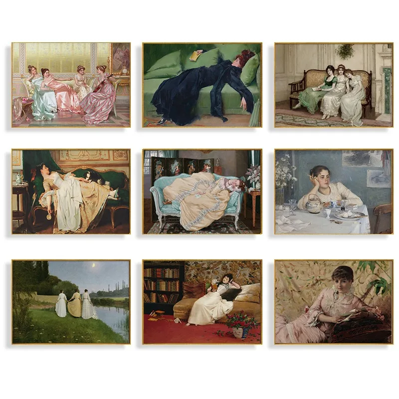 Póster de retrato de mujer elegante Vintage, pintura de lienzo femenina victoriana, arte de pared antiguo, imagen para sala de estar, decoración del hogar, Mural