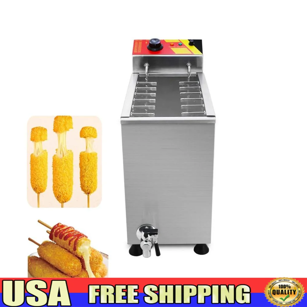 Fritadeira elétrica comercial 24l, queijo coreano, cachorro-quente, palitos, 12 ganchos, máquina de fritar, aço inoxidável