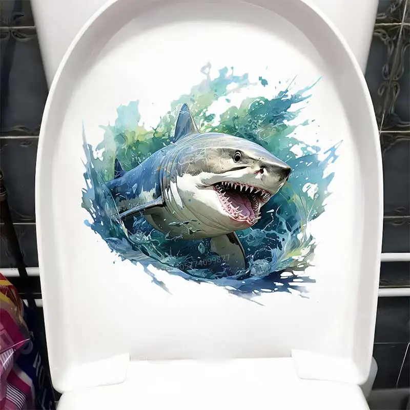 

Great White Shark Wall Sticker Bathroom Toilet Decor Living Room Cabinet Refrigerator Home Decoration Waterproof Decals S893