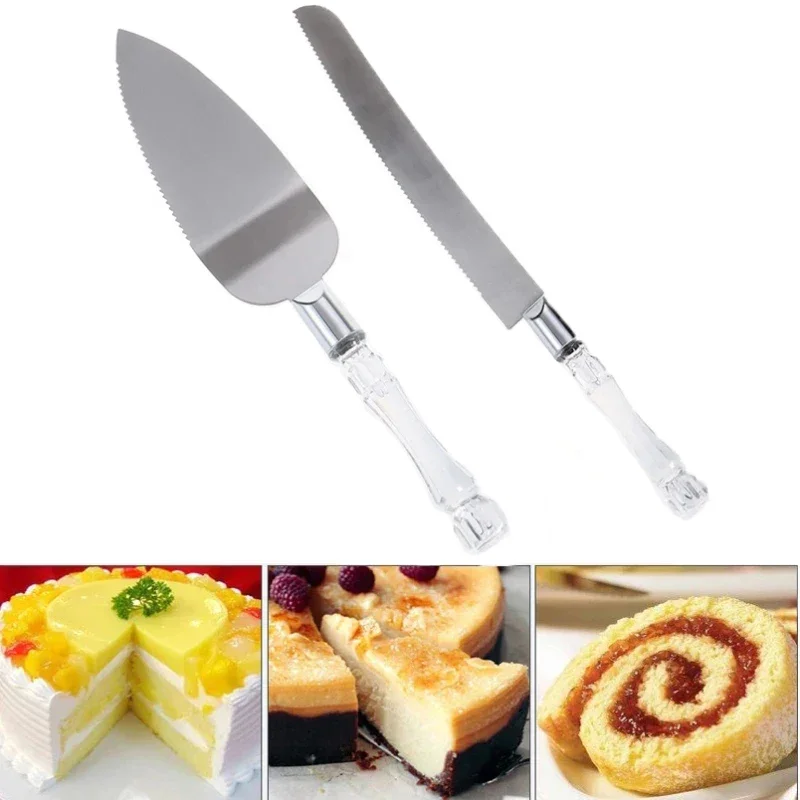 2Pcs Cake Shovel Set Stainless Steel Bread Pizza Knife Dessert Pie Fondant Divider Cutter Spatula Server Baking Tool for Wedding