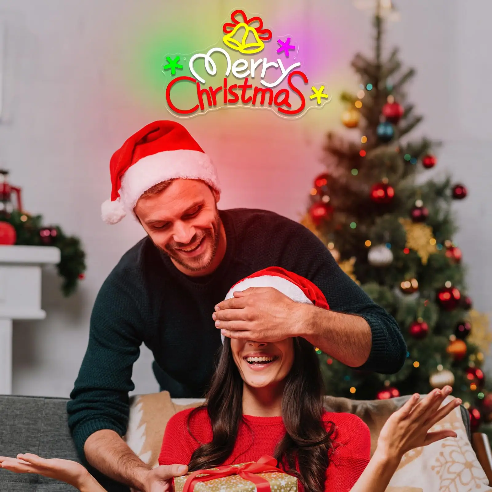 الملونة عيد ميلاد سعيد أجراس النيون تسجيل USB عكس الضوء ضوء النيون تسجيل جدار ديكور للحزب المنزل متجر نافذة الباب بار عطلة Fes