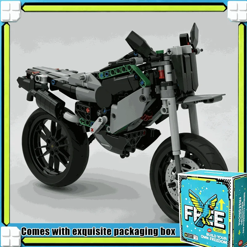 408PCS MOC Supermoto Street Bike Model Custom Building Blocks Technical Motorcycle Set Creative Educational Assembly Gift